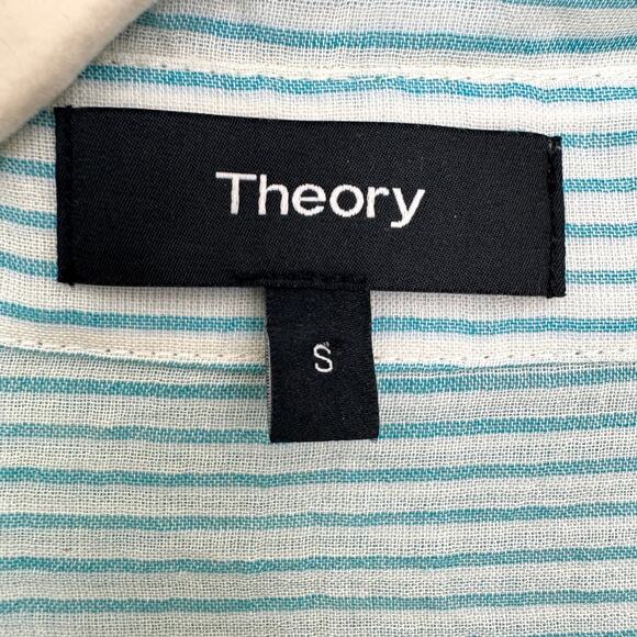 Theory Womens Classic Straight Shirt Size S 100% Organic Cotton Stripe Teal - Picture 2 of 7